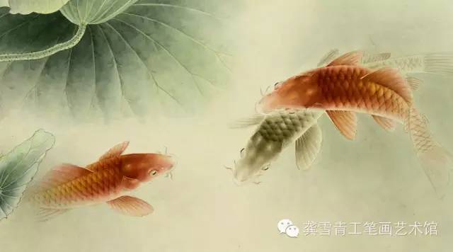 國畫教程丨龔雪青工筆畫橫幅作品《連年有餘圖》!_鯉魚