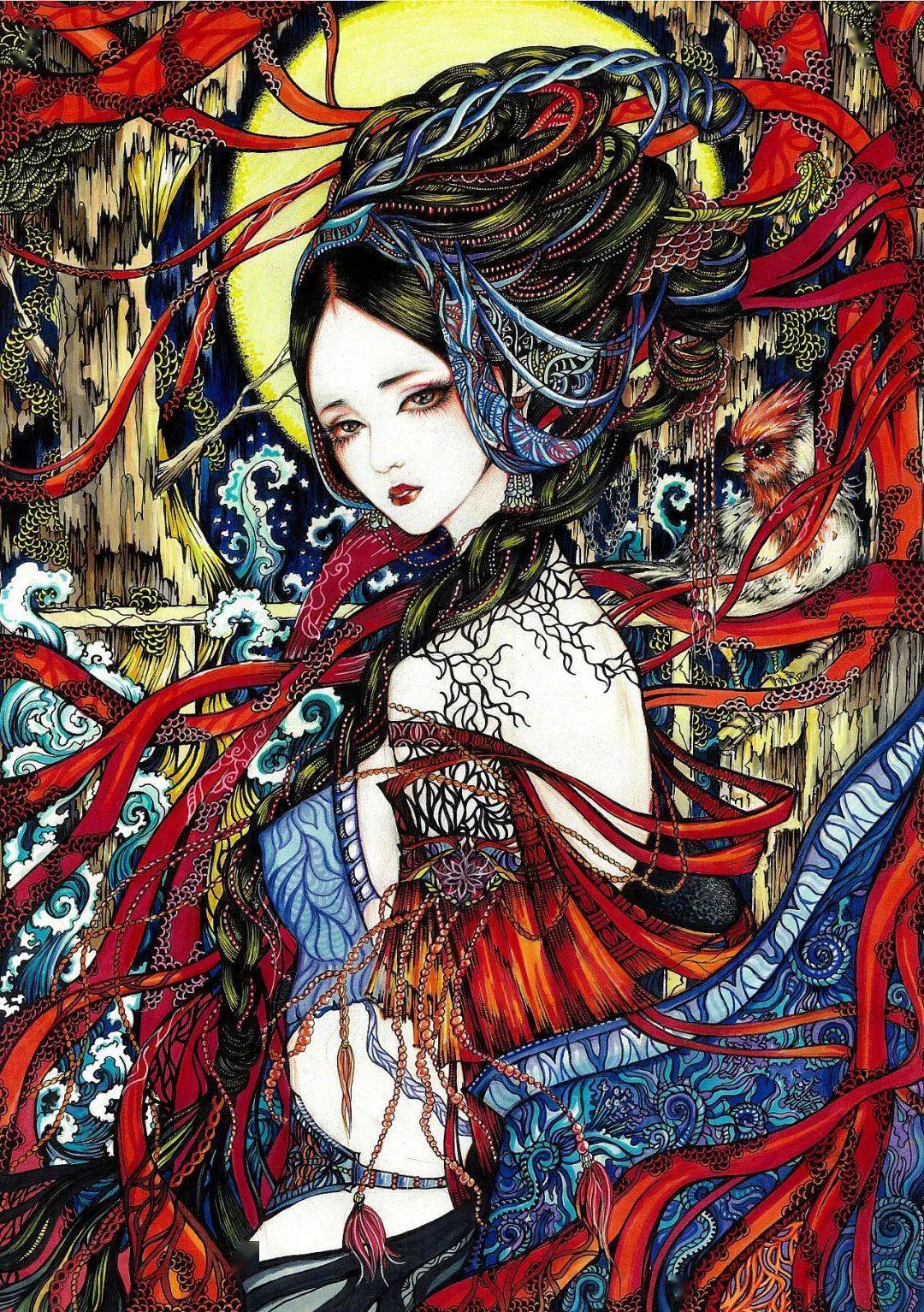 200万超高人气她笔下的古风线描插画撩人的眼神瞄一眼就让你神魂颠倒