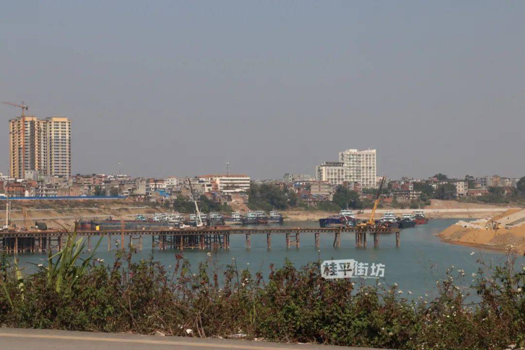 实拍桂平沙岗大桥工程最新进展变化明显