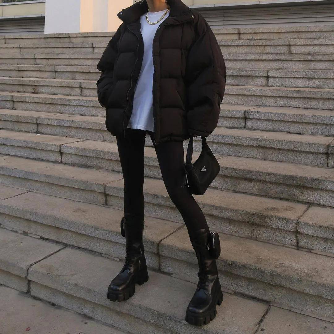 羽绒服鲨鱼裤绝美冬天就该这么穿