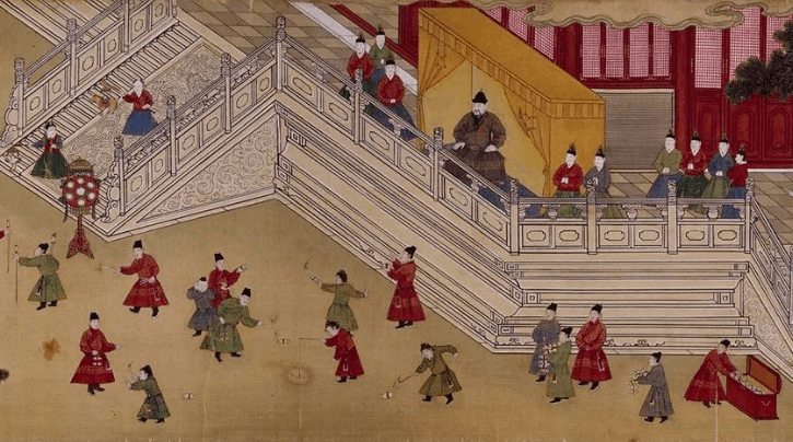 明代宫廷画卷《宪宗元宵行乐图》一角