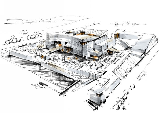 鸟瞰图表达本案例是展览博物类建筑.
