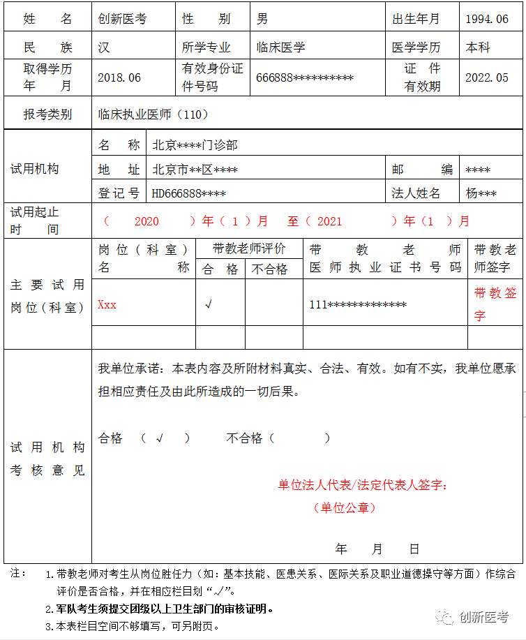 2021年醫師現場審核試用期考核證明書寫模板