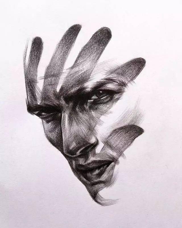 对比强烈的素描人像,关系明确刻画传神,素描这么画真帅_画面