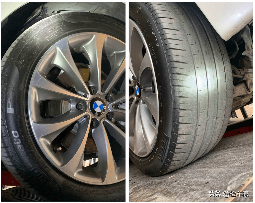 通过检测四条轮胎的磨损程度,分别得出两个结果,第一个结果是前轮轮胎