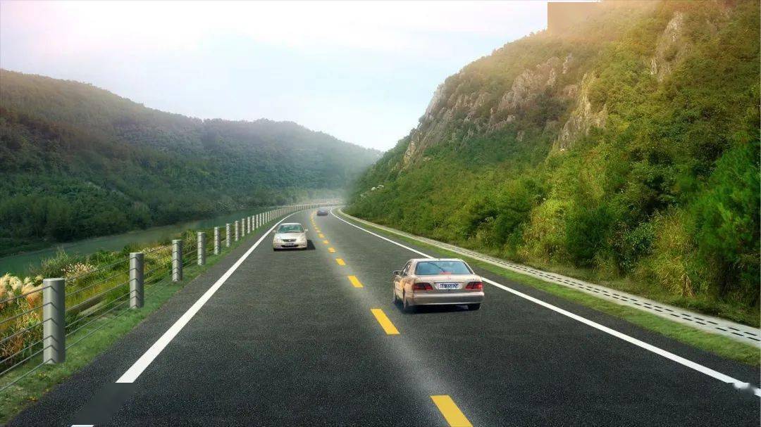 271km,在老路的基础上拼宽为双向四车道公路,设计车速60km/h.