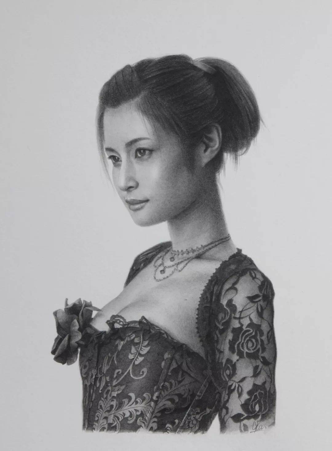 80后超写实大咖冈靖知,美女素描头像