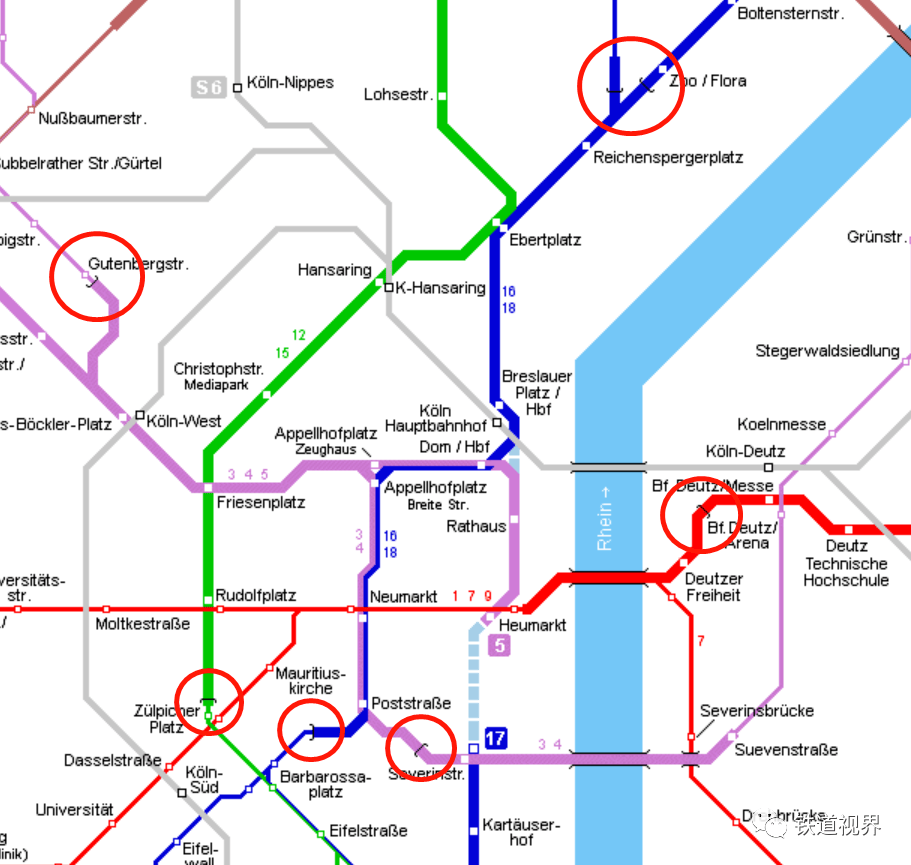 科隆stadtbahn专有路权地铁模式路段也有地面线,特别是跨越莱茵
