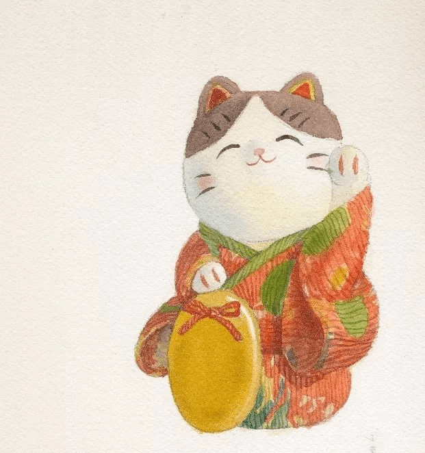 新年到教你用水彩画只招财猫