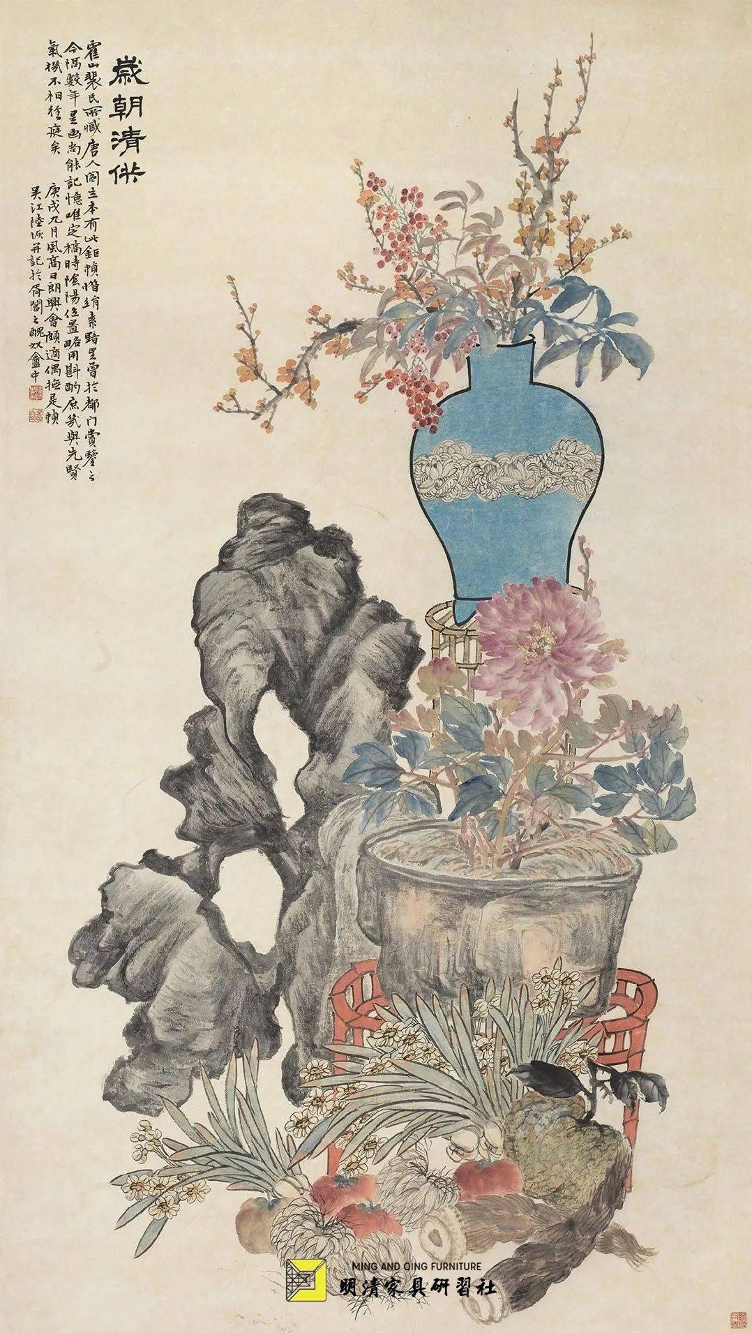 后炕或前炕两头,摆瑞香各一盆,下边是梅花桩各一盆.