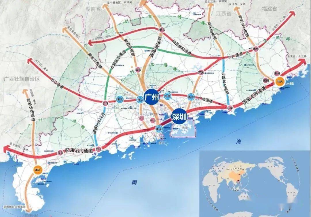 六横六纵两联交通格局除此之外,广东还预留了6大重要的交通廊道