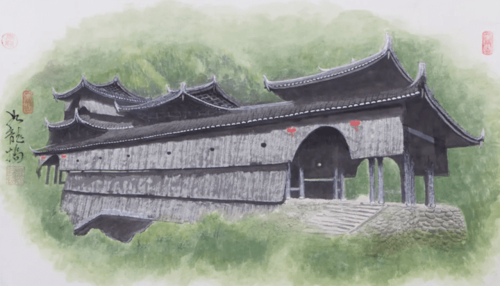 历时5年78岁的庆元老干部将廊桥画入彩墨山水画