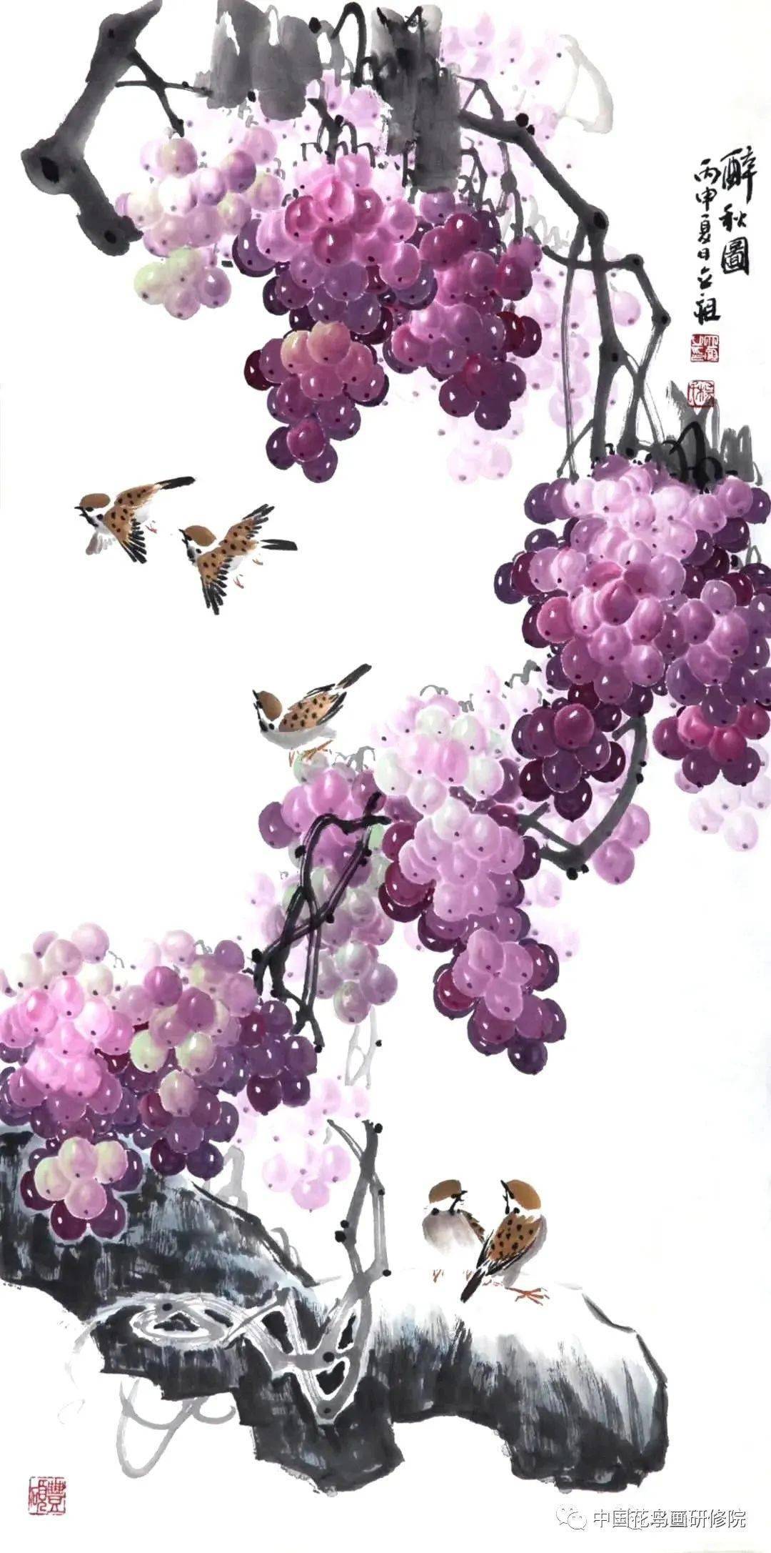 满架高撑紫络索一枝斜亸金琅珰3月6日和杨立祖老师一起画葡萄