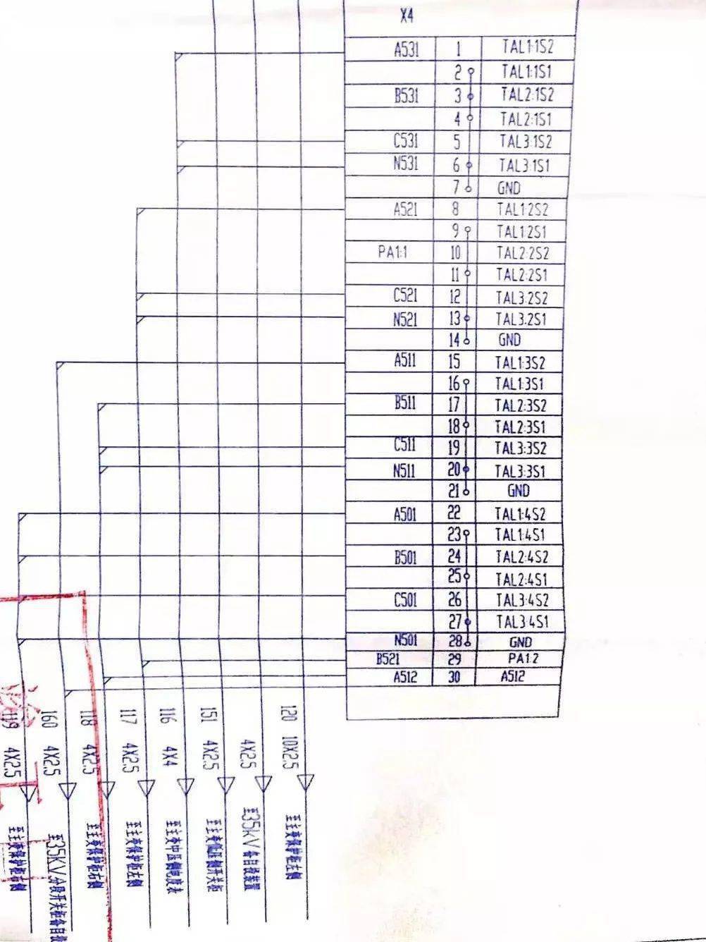 以a相ct的二次侧绕组为例,a相ct有四个绕组,分别接线到开关柜端子排x4
