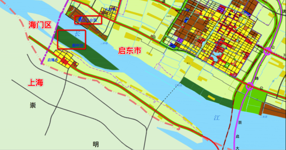 在岛北部,有一些边缘地带归江苏南通,一小部分属于海门区海永镇,另一