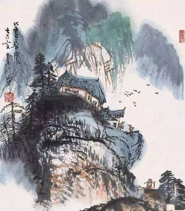 秦岭云的山水画，力求以新，行云茅舍，太美了！