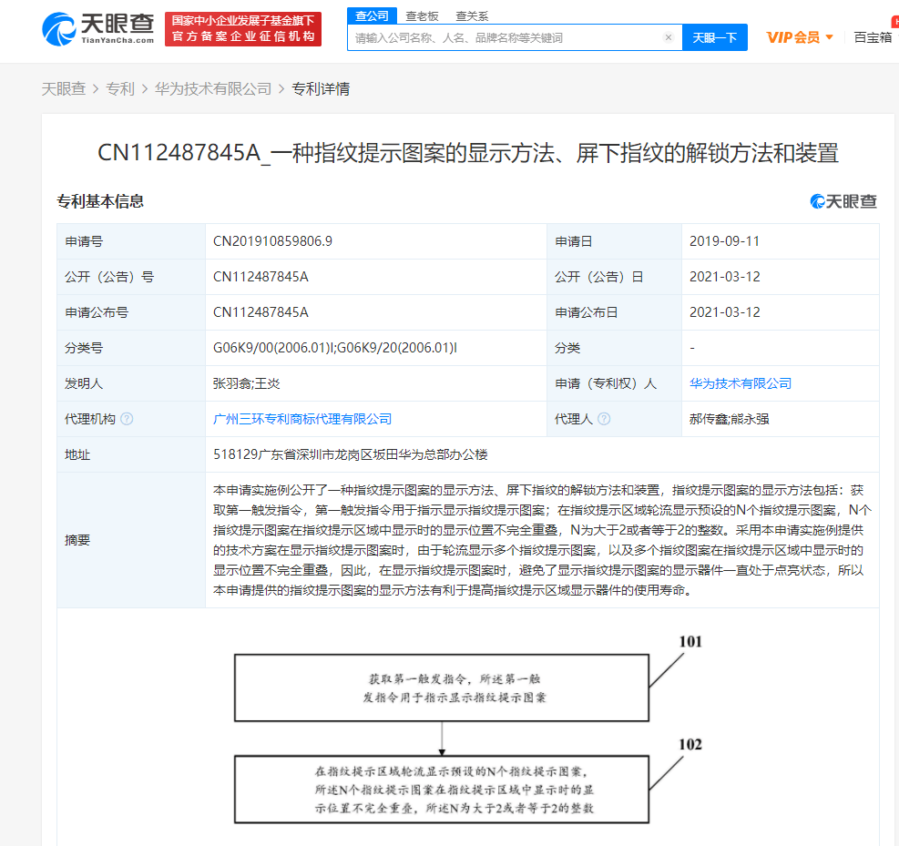 图案|华为关联公司公开“屏下指纹”相关专利