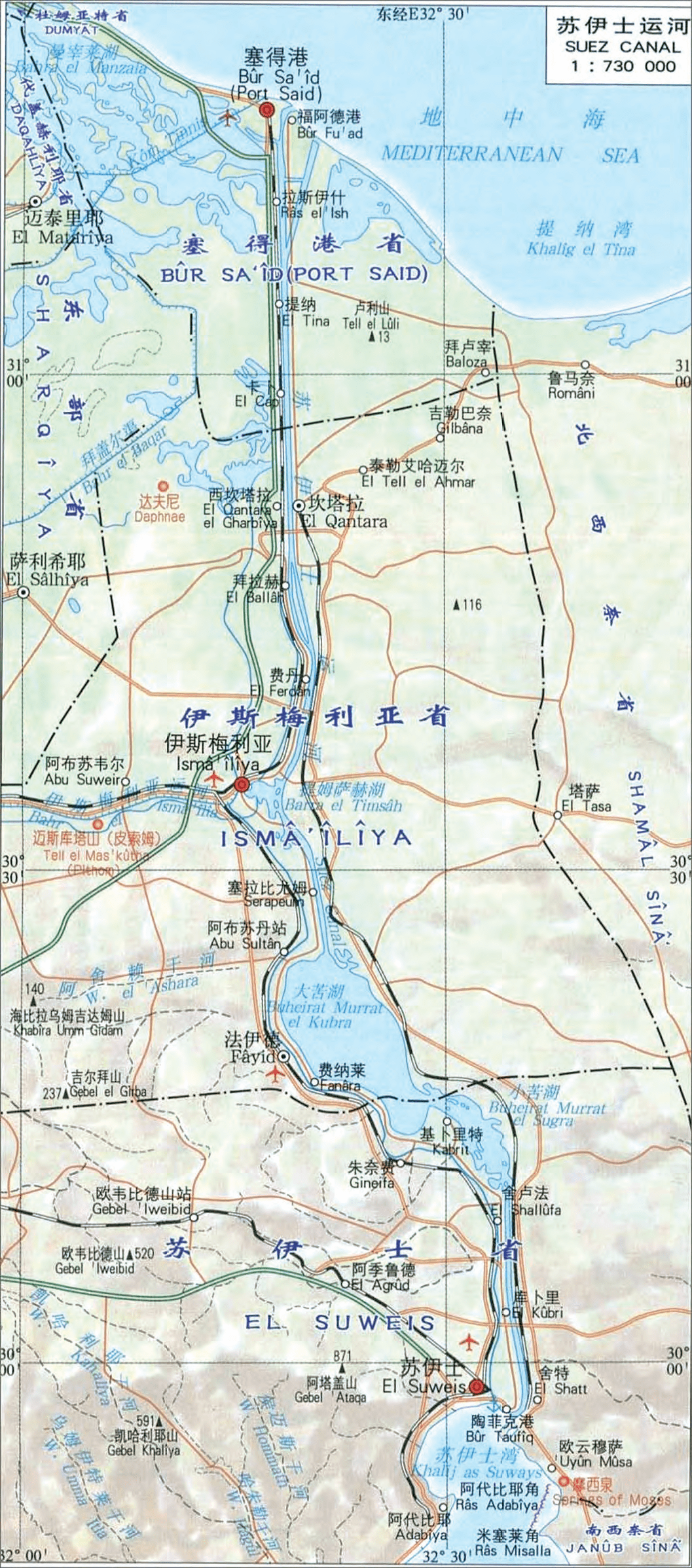 苏伊士运河经纬位置图片