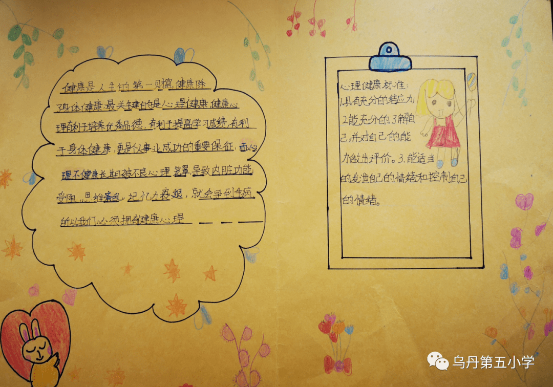 一至三年级制作一张贺卡或绘画;四至六年级做心理主题的手抄报.