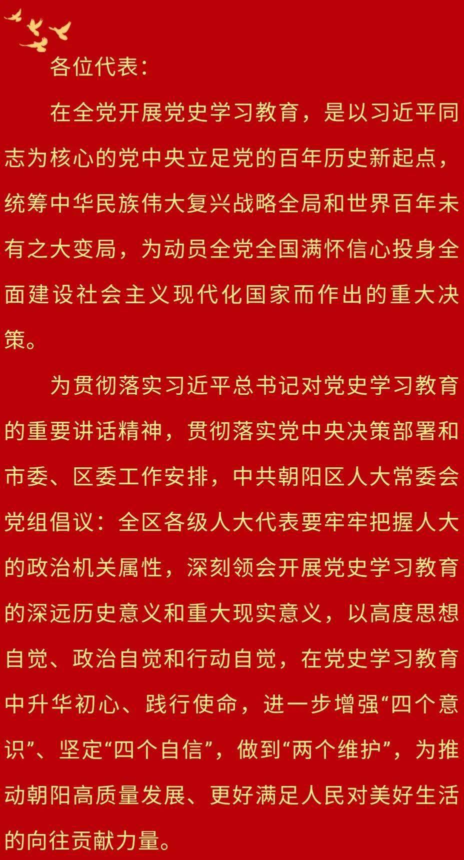 倡议书学党史悟思想办实事开新局为推进朝阳高质量发展贡献人大力量