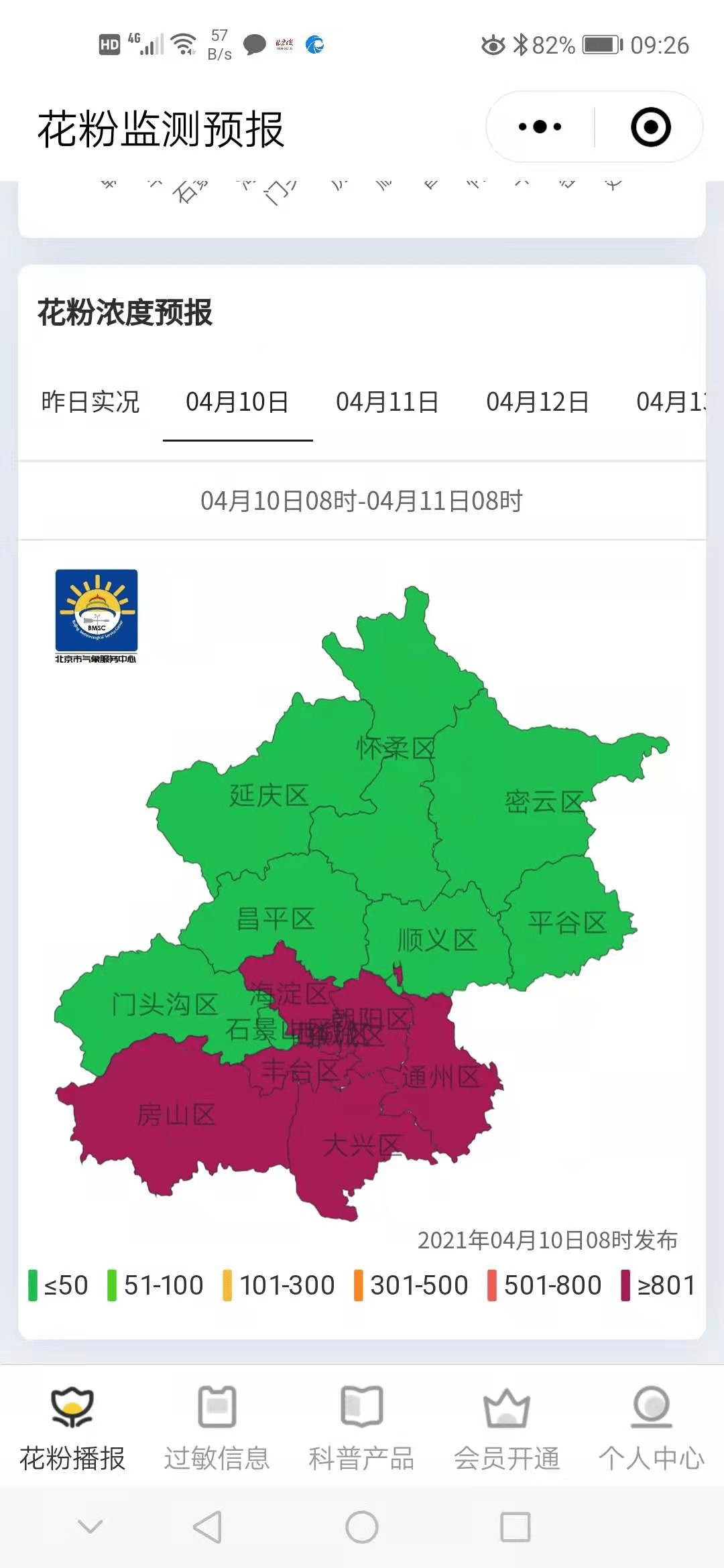 注意防护!北京八区花粉浓度"爆表"