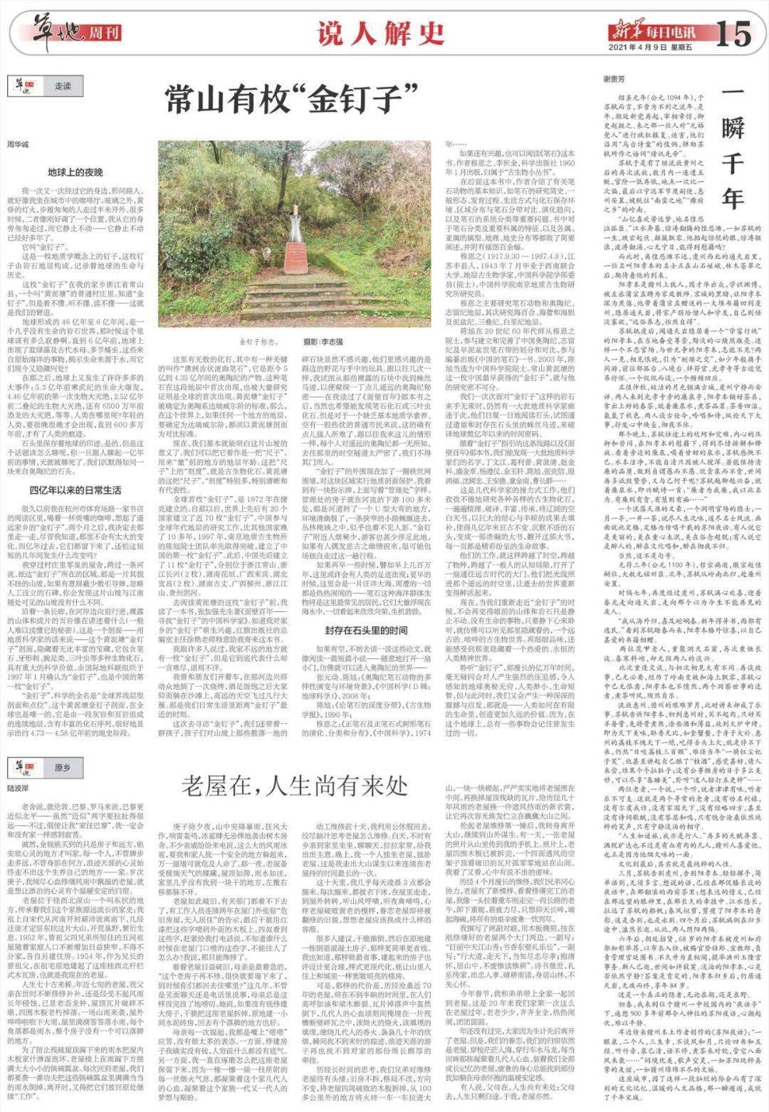 剖面|常山有枚“金钉子”，它是地球“年轮”，记录4亿年前沧海桑田｜草地·说人解史
