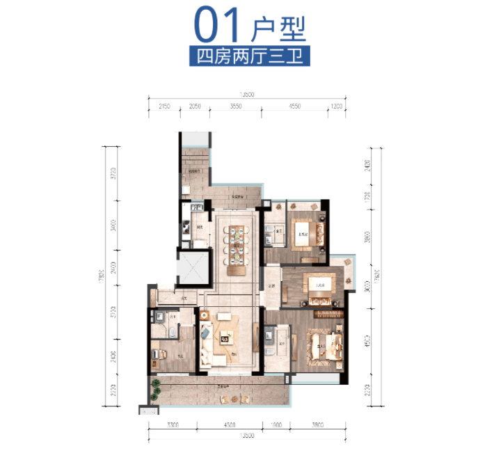 好住丨雅居乐清水湾01户型 户型布局方正 动静分区合理明确_阳台