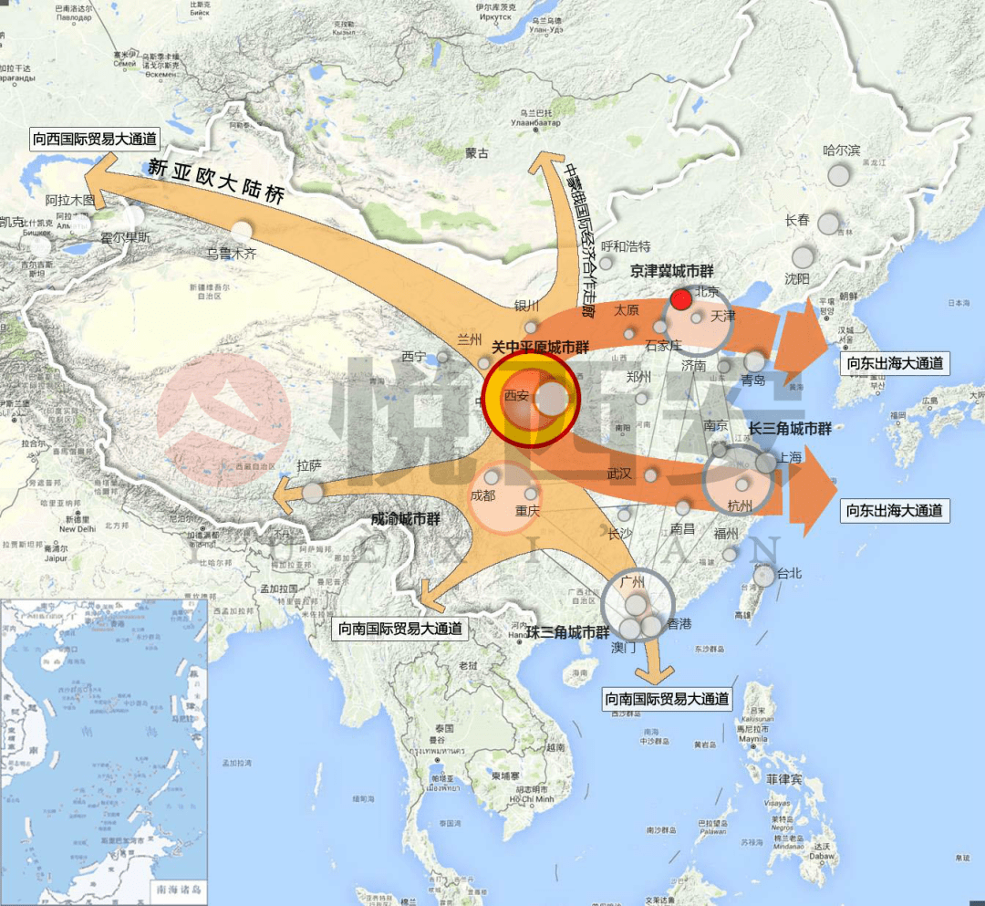 西安都市圈對外開發格局 以城市群和都市圈建設為重點,提升新型城鎮化