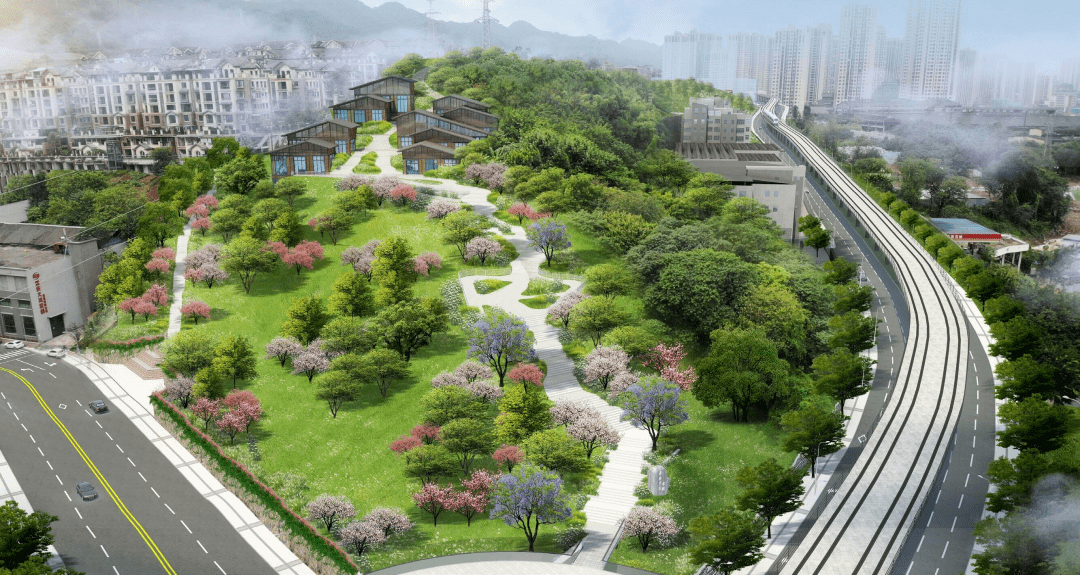 城市绿化景观提升街头绿地品质使市民就近享受绿化成果山水相依的