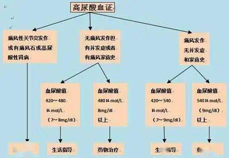 360μmol/l 6mg/dl ),男> 420μmol/l 7mg/dl ),就診斷為高尿酸血癥.