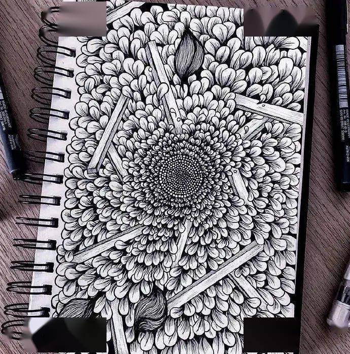 减压禅绕画,冥想曼陀罗 ! 一组解压黑白插画作品