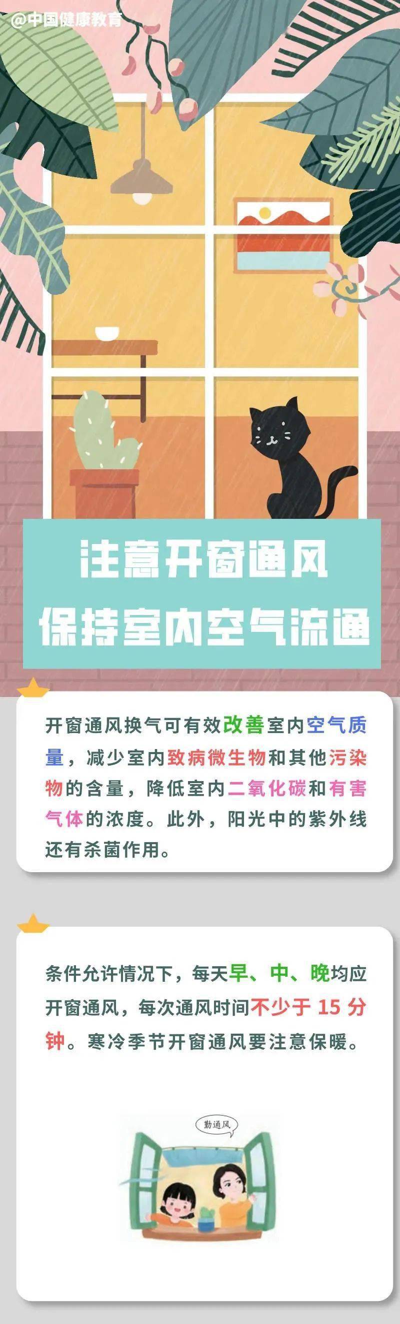 注意开窗通风保持室内空气流通