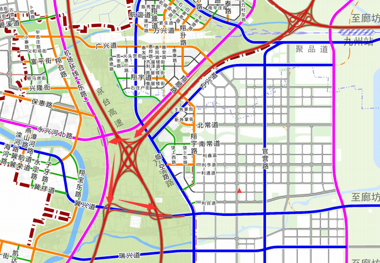 犢村,上跨京臺高速,陳亮營村,終於興隆莊村西,與廊涿高速公路九州連接