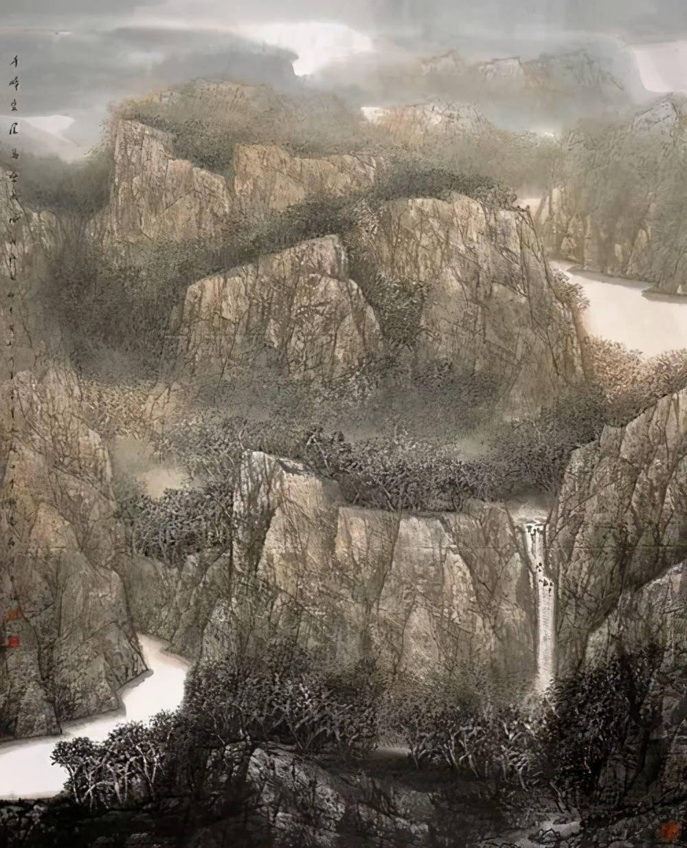 宏大的气势,精微的细节,充满艺术美感的山水画_董继宁