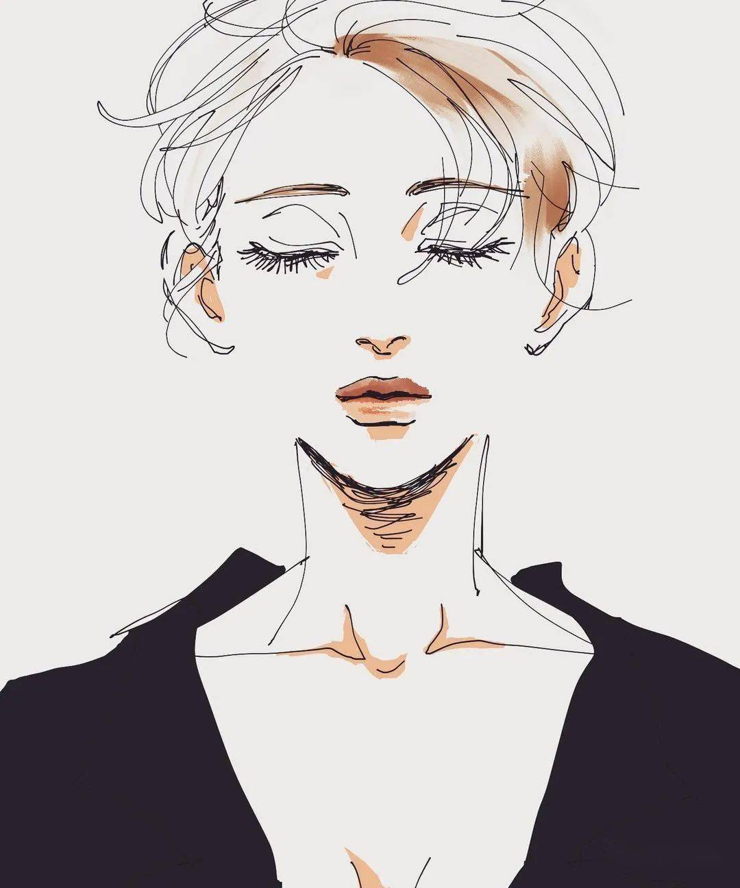 美酷的短发女孩速写