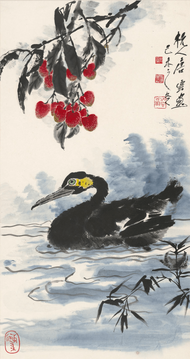 5厘米中国画 1979年 中华艺术宫藏鸬鹚俗称鱼鹰﹑水老鸦,羽毛黑色,有