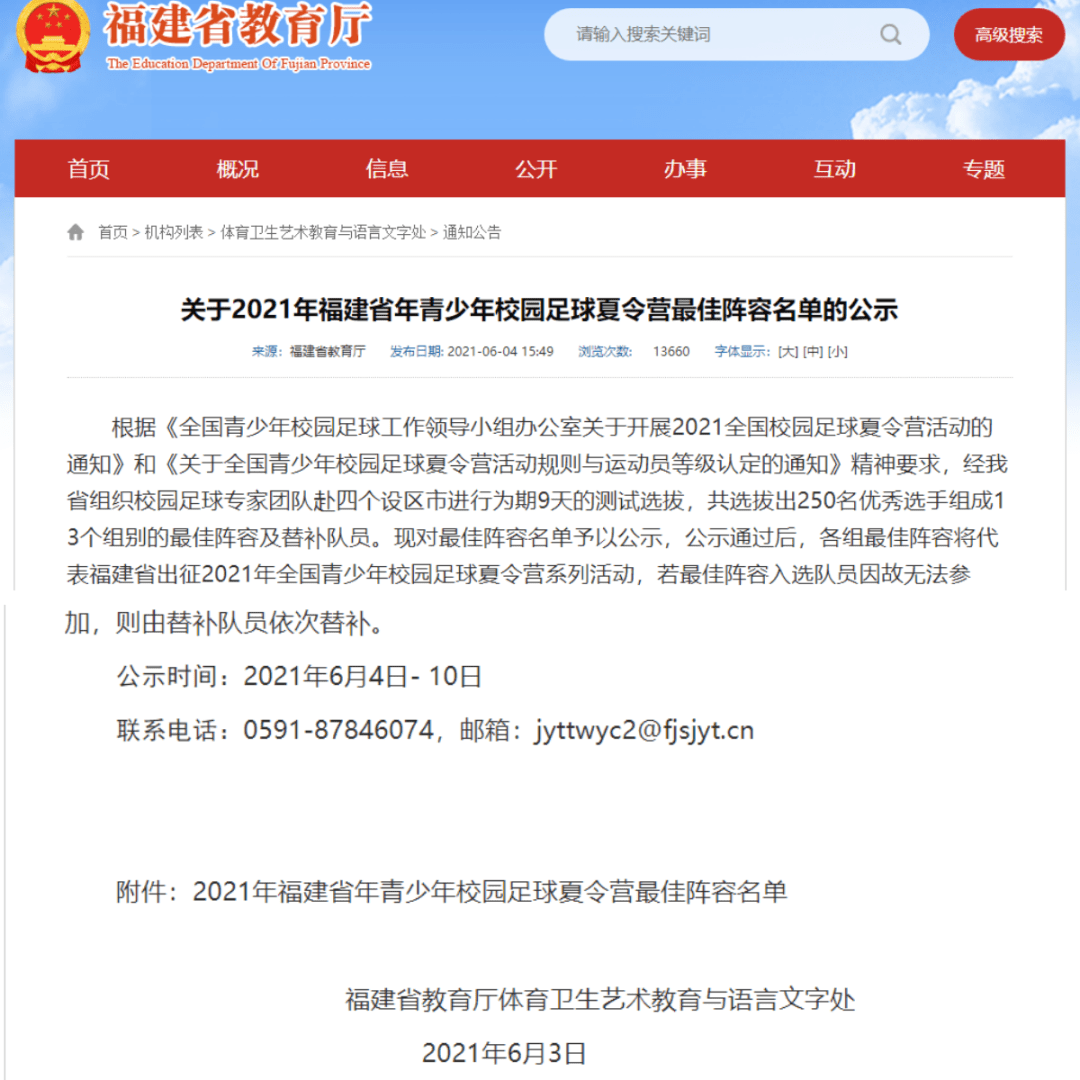 喜报 热烈祝贺我校四位同学入选2021年福建省青少年校园足球夏令营最佳阵容 感言