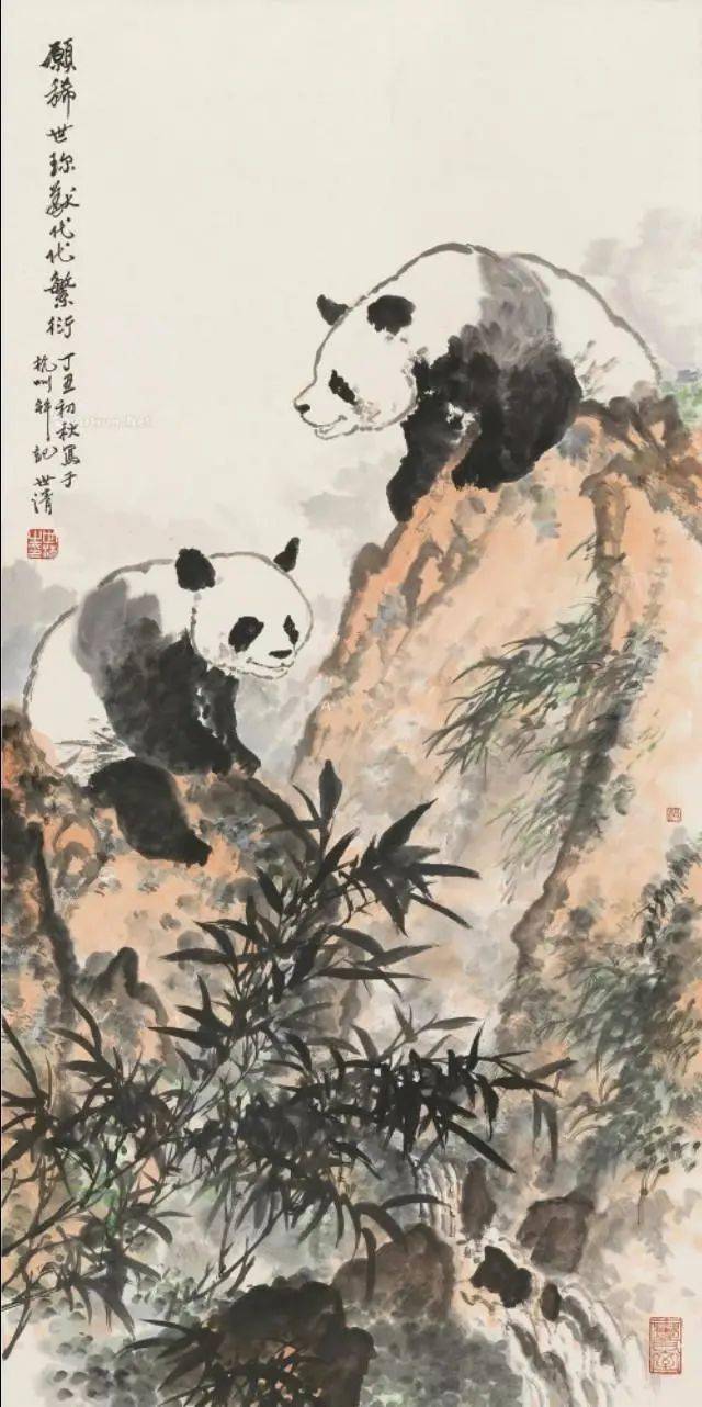 写意大熊猫,寥寥数笔,憨态毕现_洪世清