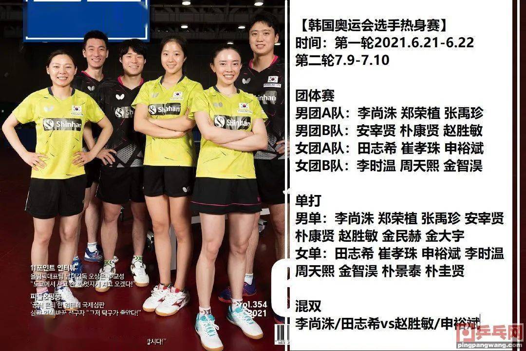 奥运代表:李尚洙,郑荣植,张禹珍,田志希,崔孝珠,申裕斌.