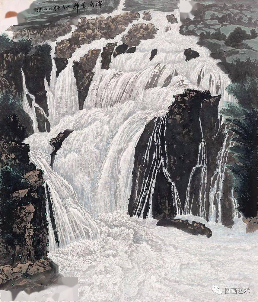 瀑如洗心杨长槐 银带似玉环杨长槐 银波雪浪杨长槐 静心欣赏瀑布得洗