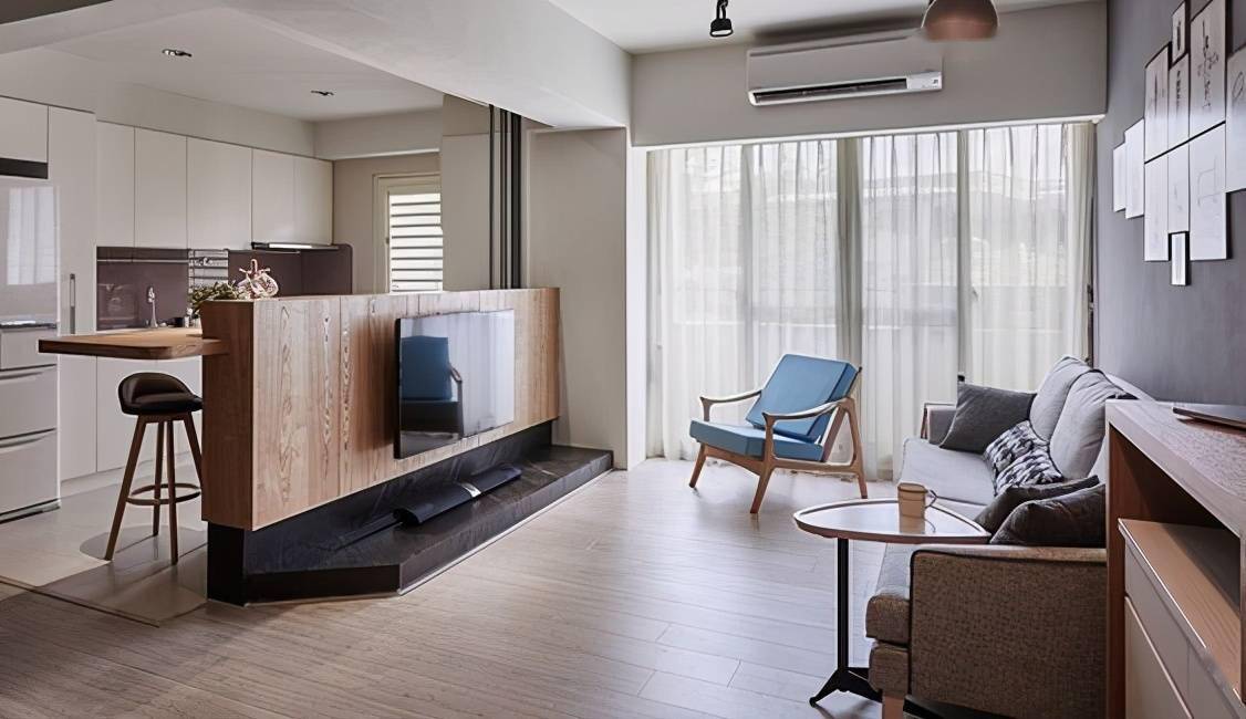 水槽台隔断厨房客厅背后当电视墙用简单实用这回省钱多了