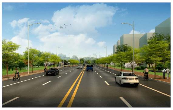 各类市政管线,包括路灯,信息,给水,燃气,电力,雨污水,道路全长约430m