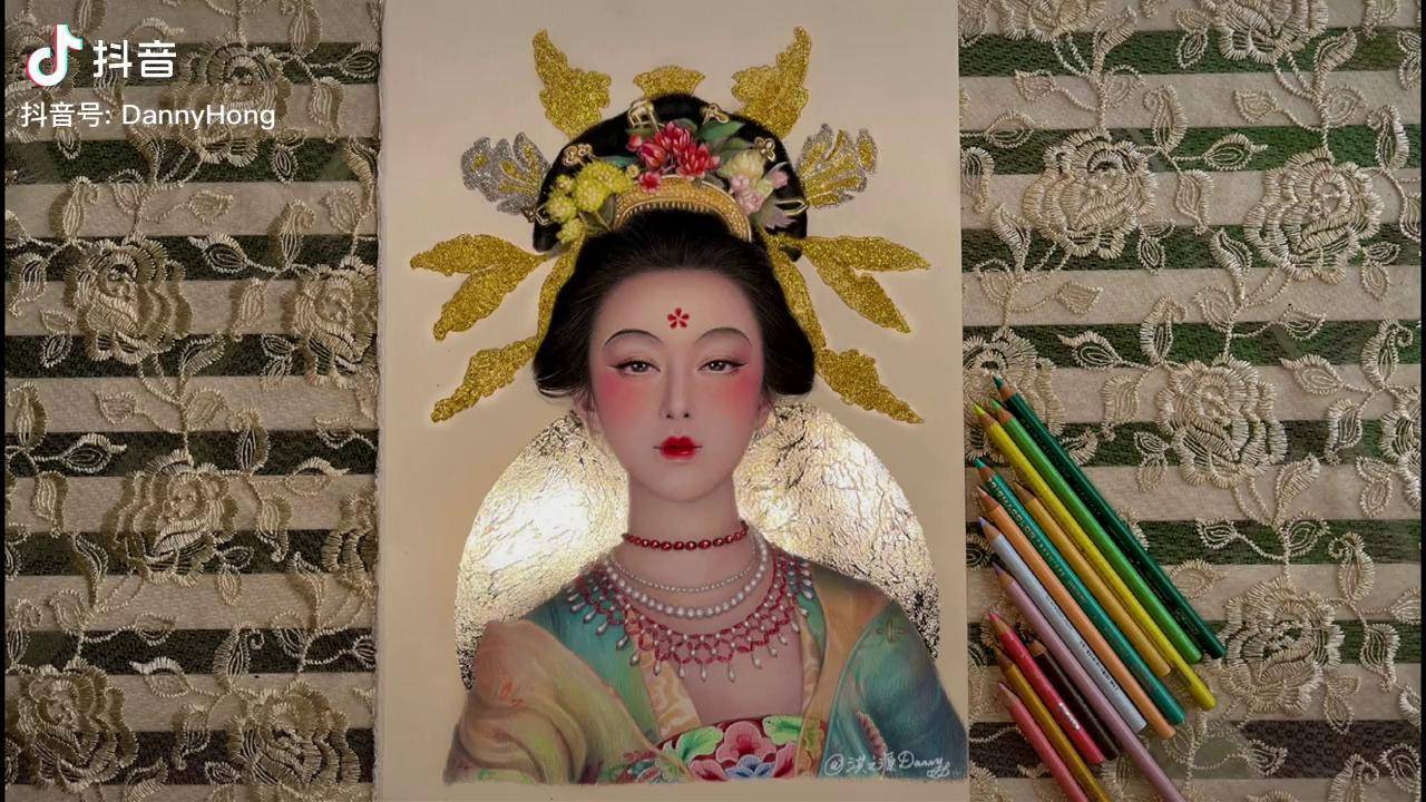 手绘真的菜菜,敦煌供养人详细全过程汉服 彩铅 手绘 彩铅手绘 国风