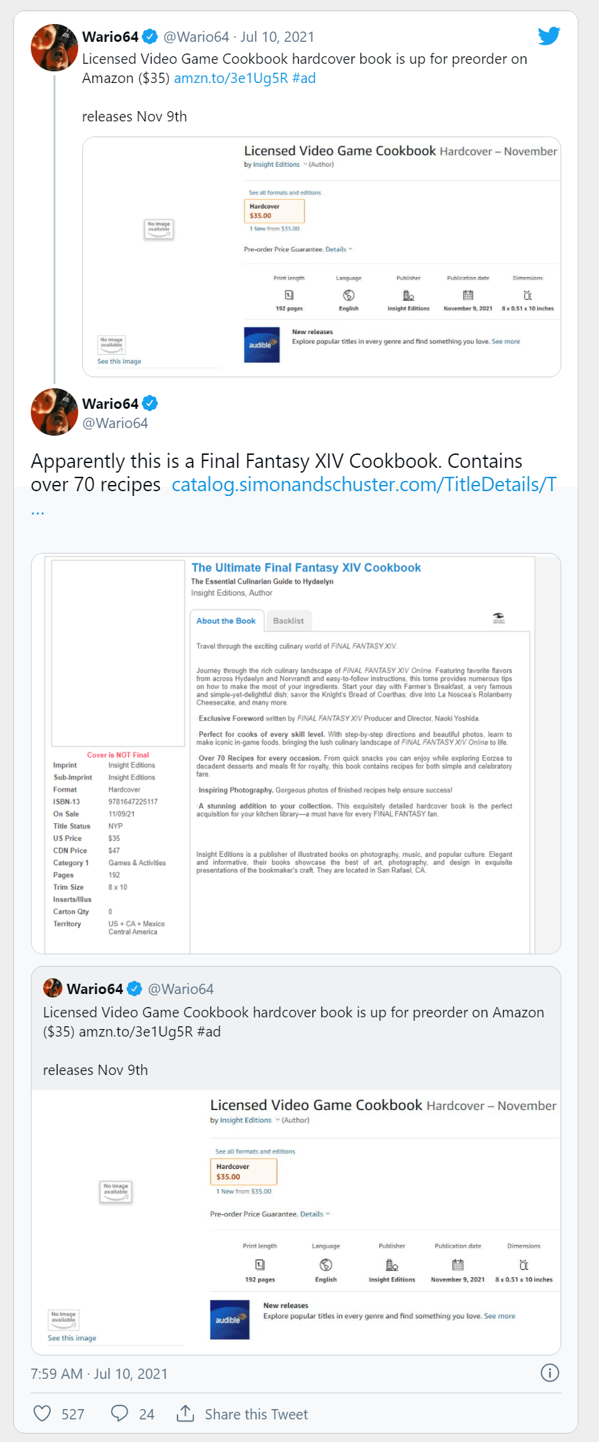 海德林|《最终幻想14》官方食谱或将于今年11月发售