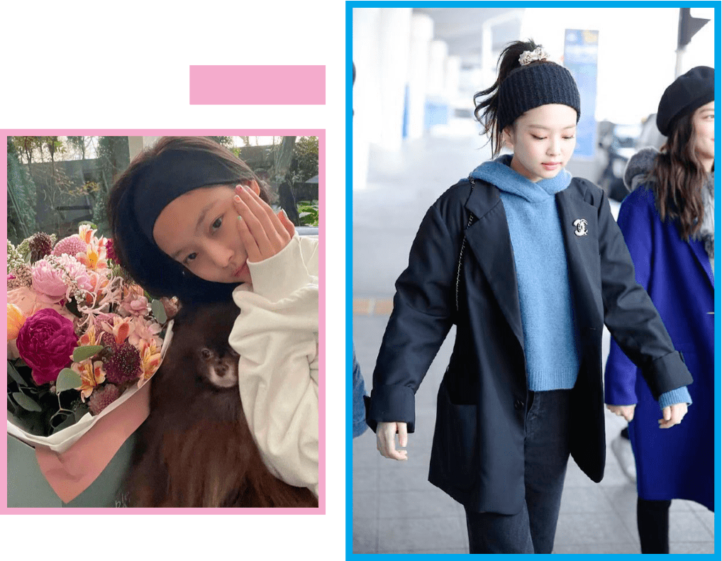 jennie也是发带的"十级爱好者",像她这样拢在发根,长发披散整体托高