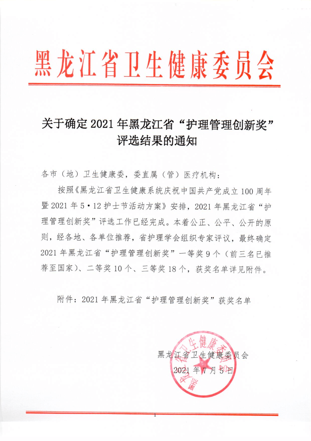 我院护理部荣获2021年黑龙江省护理管理创新奖一等奖