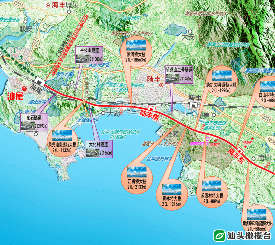 汕汕鐵路汕尾市境內線路長度約69公里,其中路基約15公里,橋樑約44公里