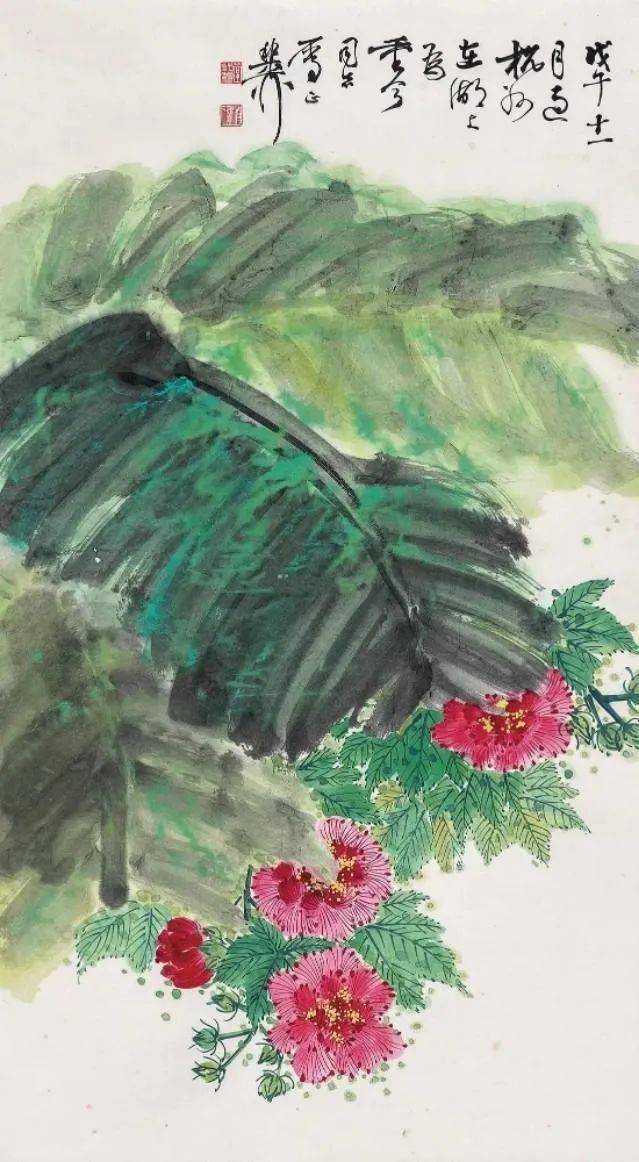 酷暑难耐国画芭蕉叶下一片清凉