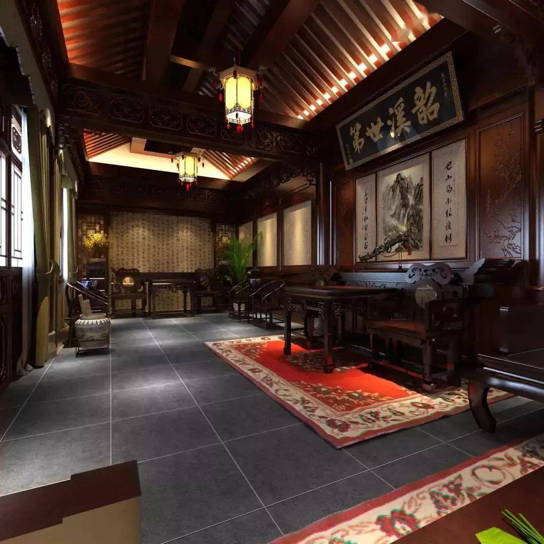 大户人家的厅堂,讲究严格有序,中规中矩,以正厅中轴线为基准,采用成组