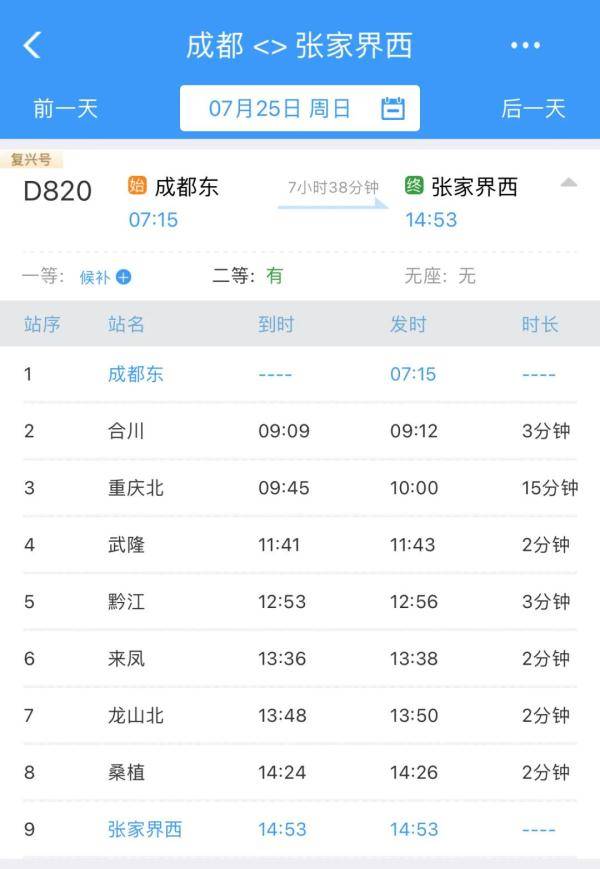 组列车将于本月25日上午7时15分从成都东站发车,沿途经过合川,重庆北